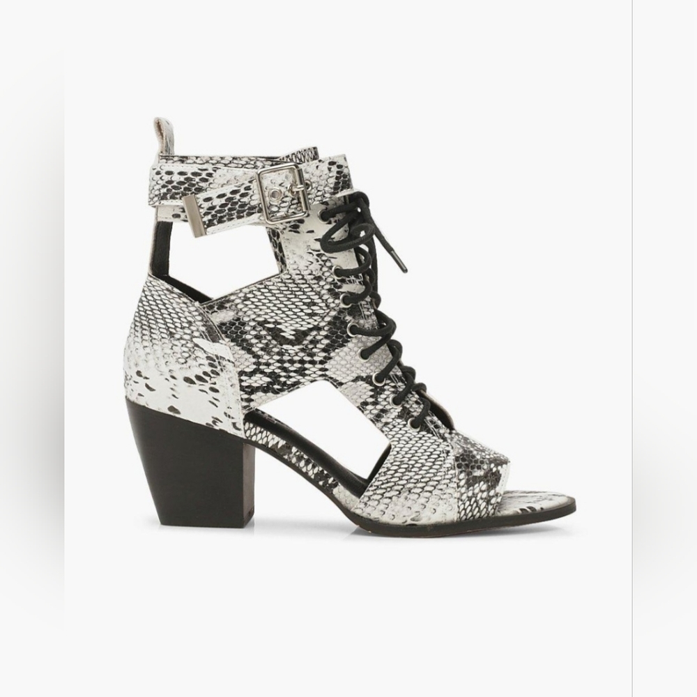 Boohoo Womens Ankle Boot Sandals Black White Snake